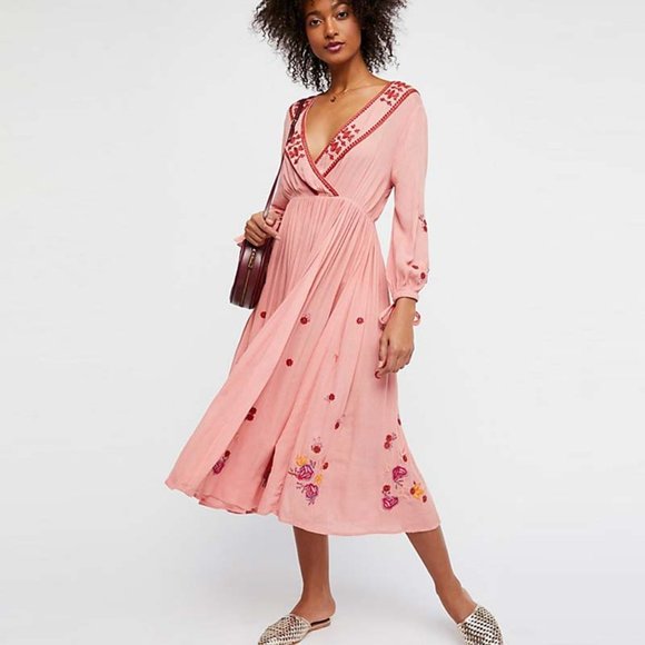Free People Enchanted Forest Midi Dress Floral Pink XS NWOT - Picture 1 of 3